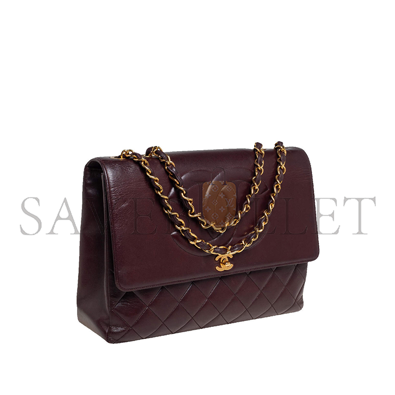 Ch*el master burgundy quilted leather vintage cc flap bag ap2215 (33*23*11cm)